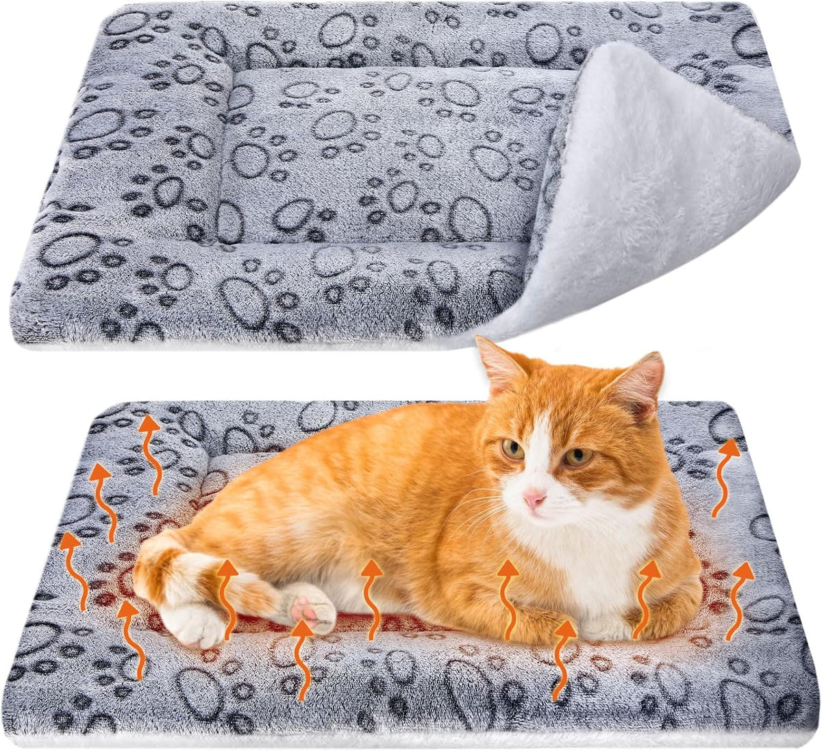 2 Pack Self Warming Cat Dog Bed Pad, Grey, 21" X 14", Stars