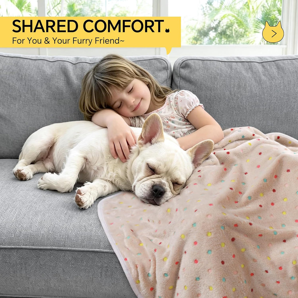 1 Pack 3 Blankets Super Soft Cute Dot Pattern Pet Blanket Flannel Throw for Dog Puppy Cat Beige/Brown/Pink Small