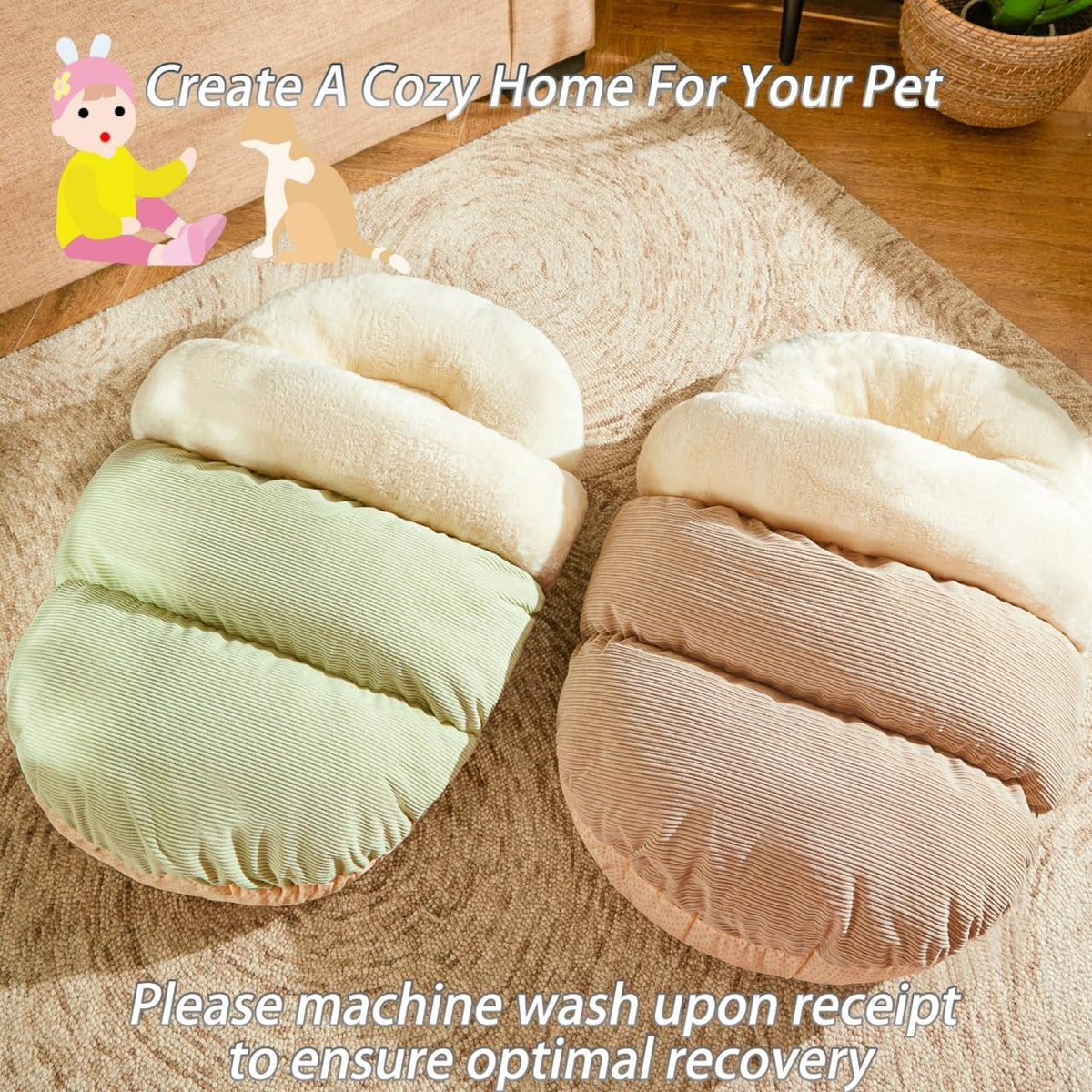 Romaneco Bed for Dog and Cat, Pet Bed, Ultra Soft Cute Plush Slipper Cat Cave Bed, Anti Slip Warm Pet House Nest, Self-W