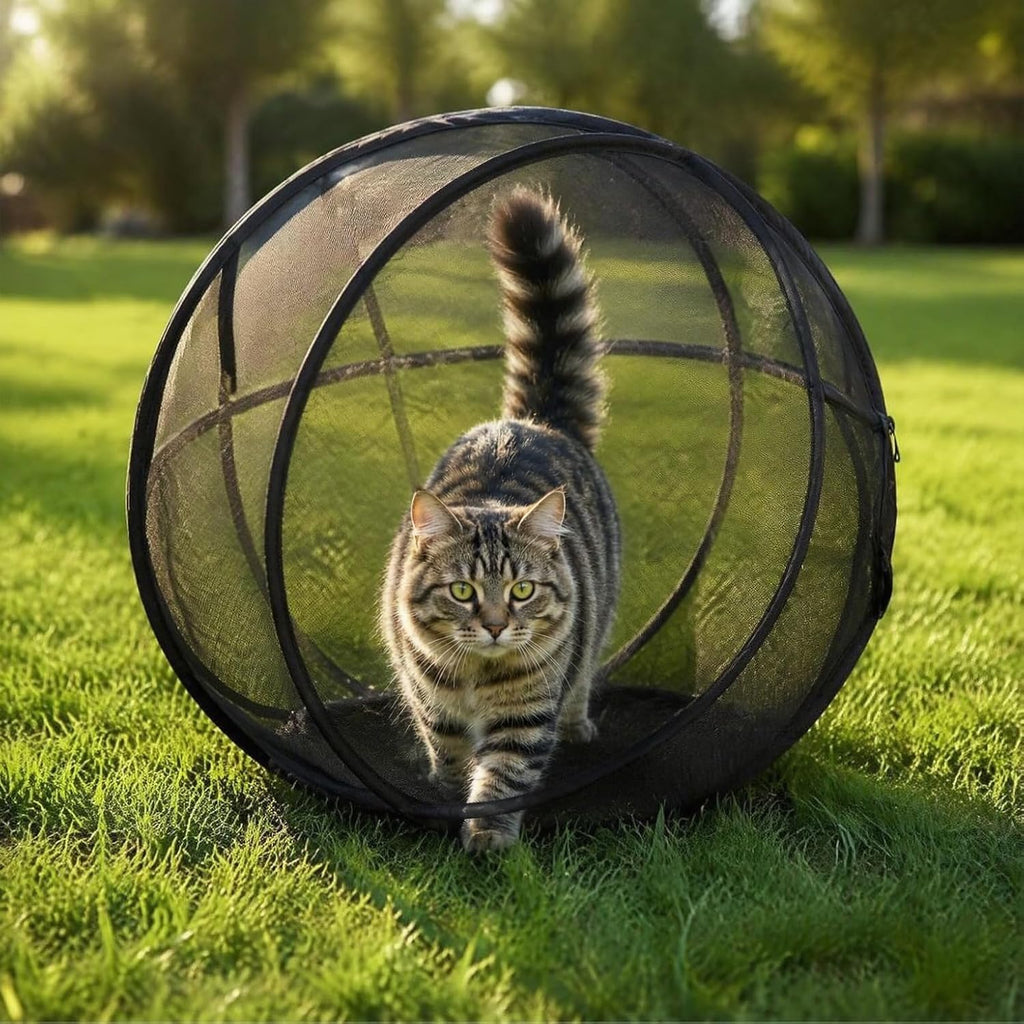 Portable Outdoor Cat Enclosure Ball Cat Cage Pop-Up Cat Playpen (Black)