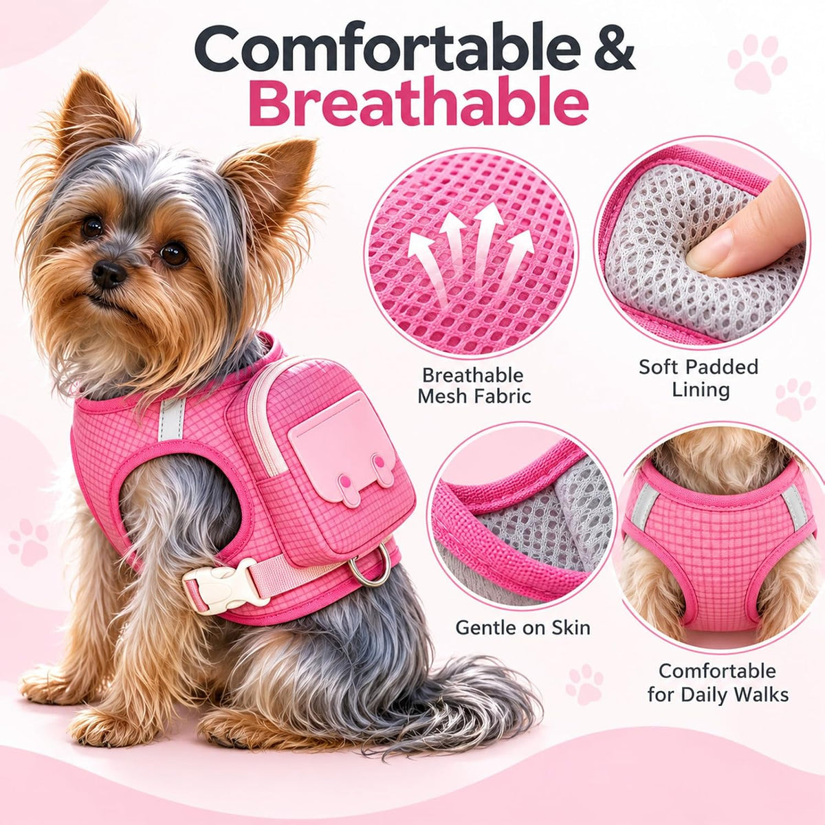 Dog Backpack Harness with Detachable Mini Pouch & Leash for Outdoor