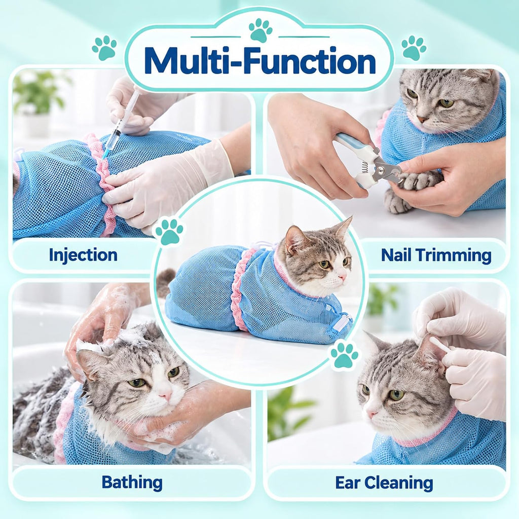 Cat Wash Bag, Adjustable Breathable Mesh Pet Restraint Bag