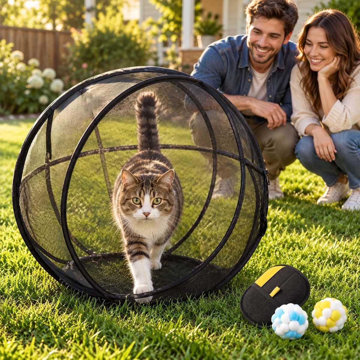 2027 New Cat Hamster Ball for Outside 27.6in Rolling Cat Playpen，Black