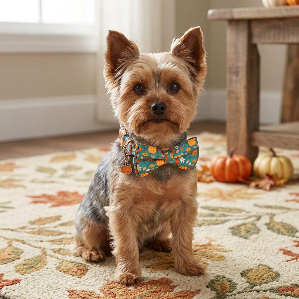 Fall Thanksgiving Dog Collar, Pumpkin Dog Bow Tie Collar, Small