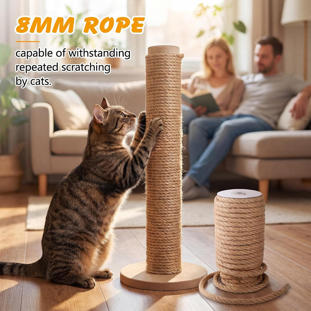 Natural Sisal Rope for Cat Scratcher Post, 5/16" x 60 Ft Twine for Cat Tree
