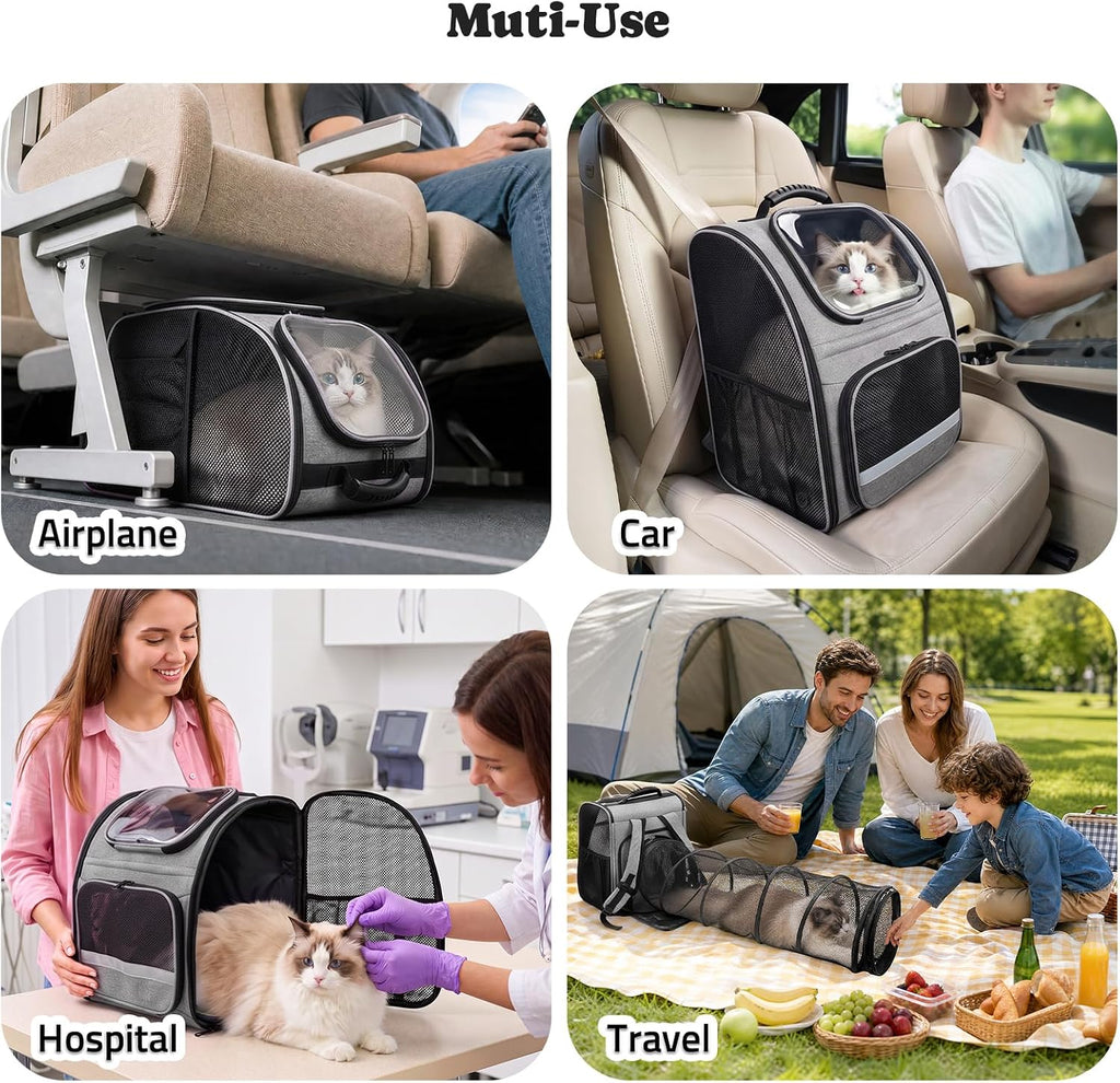 Cat Backpack Carrier with Play Tunnel, Design for Carrying Playing