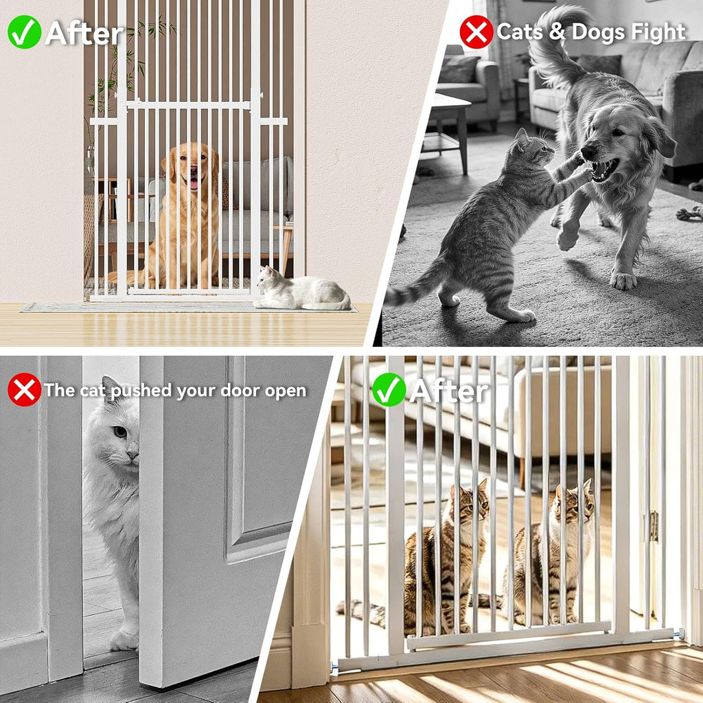 51"-87" Extra Tall Pet Gate for Cats, 29.5"-40.5" Wide Pressure Mounted No-Drilling Safety Dog Gate, Metal Walk-Thru Bar
