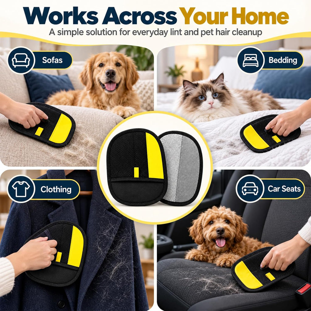 Pure Pet Hair Remover, 2-Pack Reusable Gloves for Couch, Clothes & Car