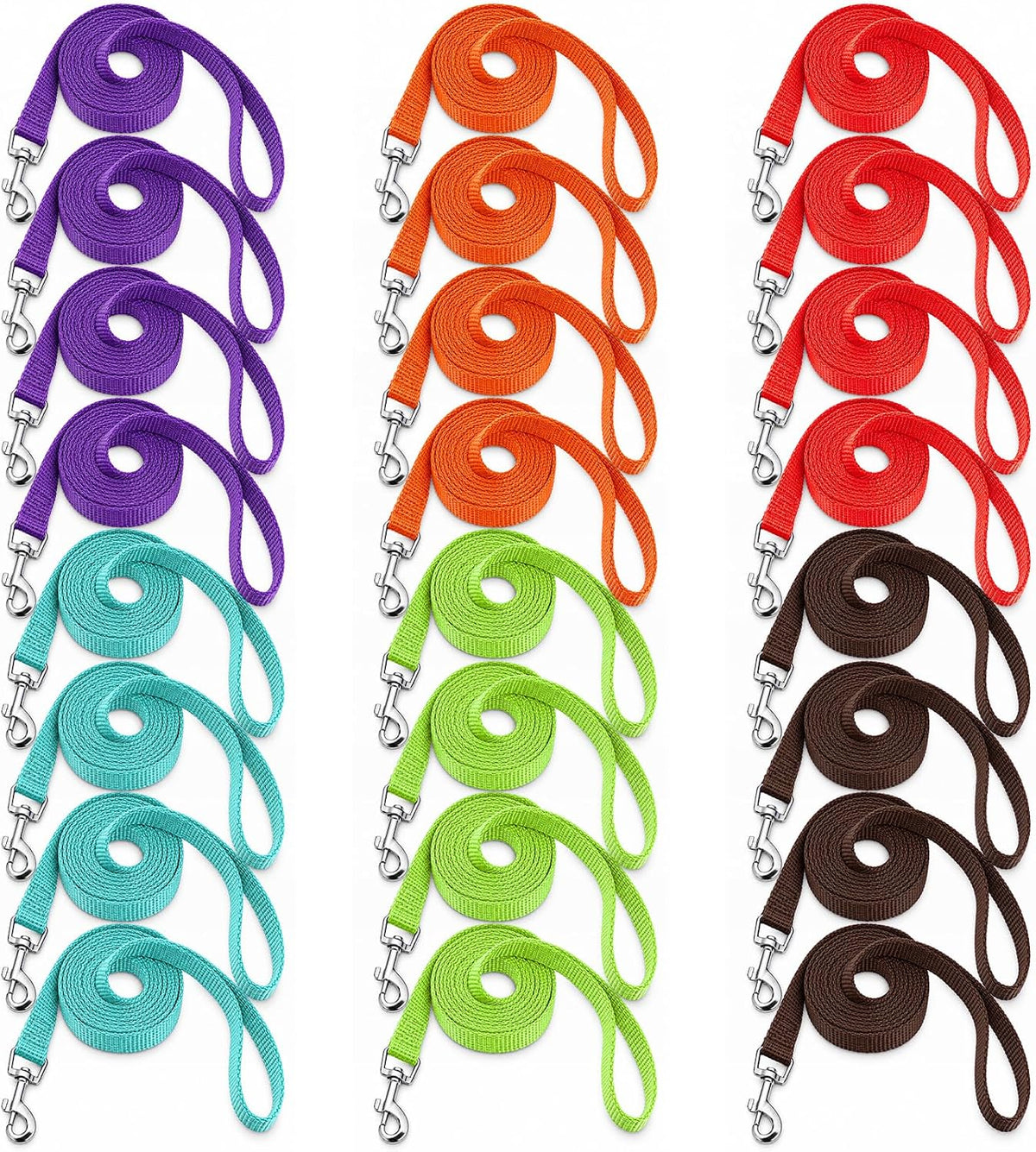 24 Pack Dog Leash Bulk 5 ft, Nylon Dog Training Leashes