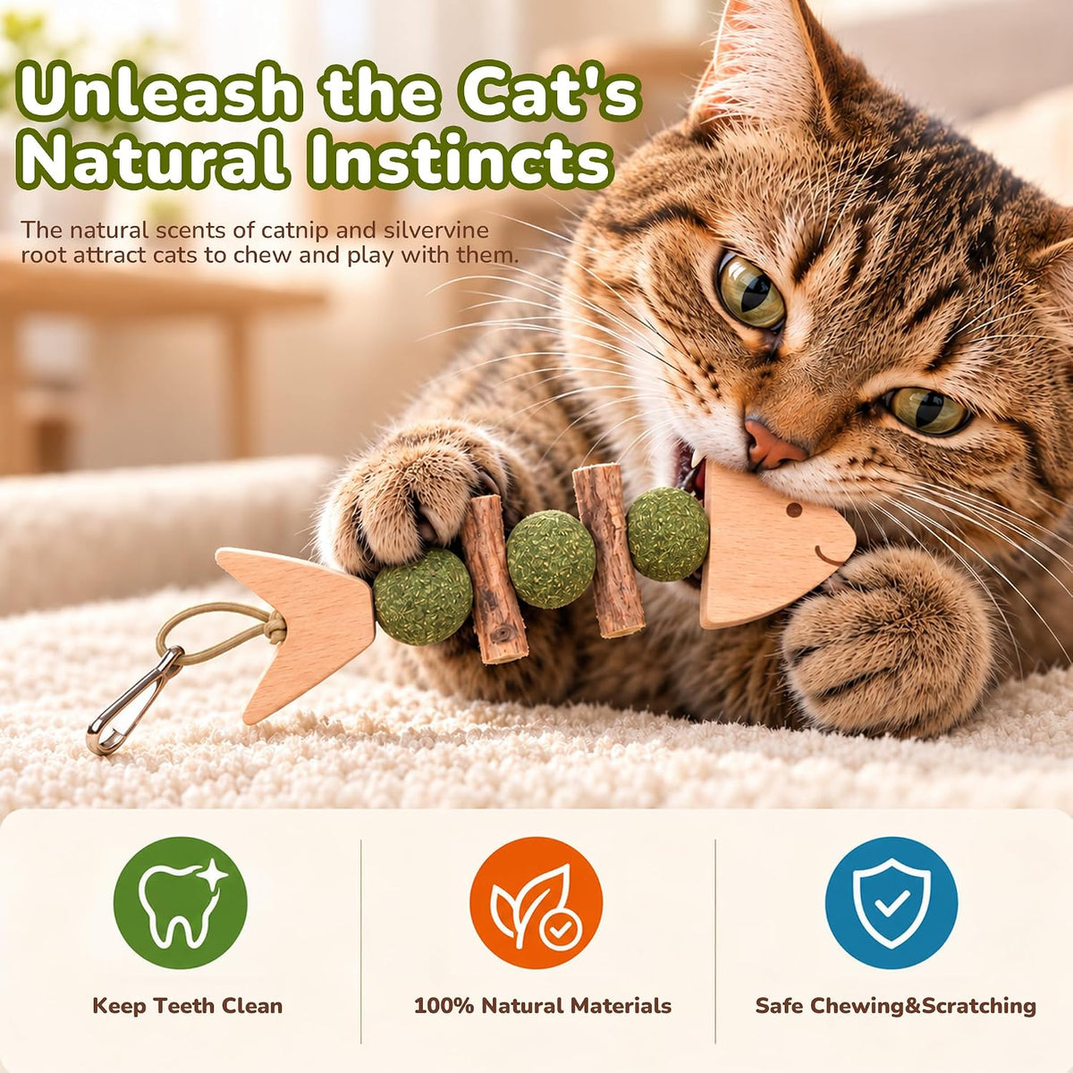 Interactive Cat Toys with Natural Catnip&Silvervine,Fish＆Caterpillars Set