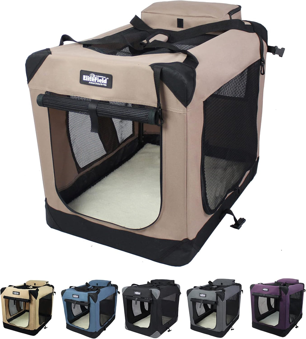 EliteField 3-Door Soft Dog Crate with Bed & Carrying Bag (2-Year Warranty)