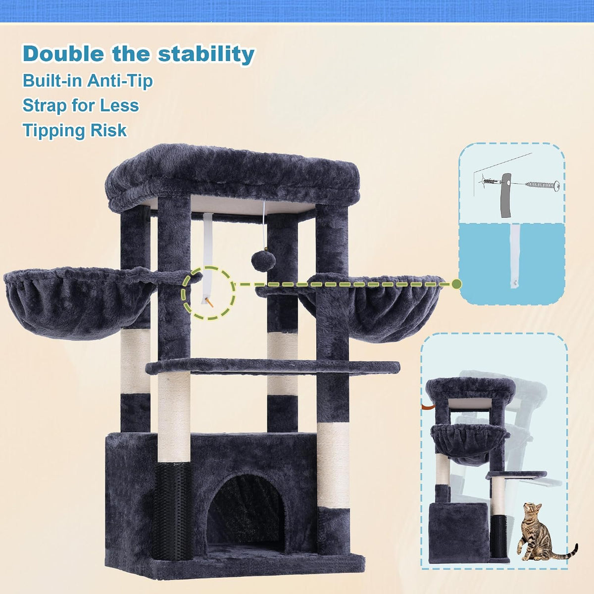 Hey-brother Cat Tree Tower with Large Platform, Spacious Condo, MPJ060G