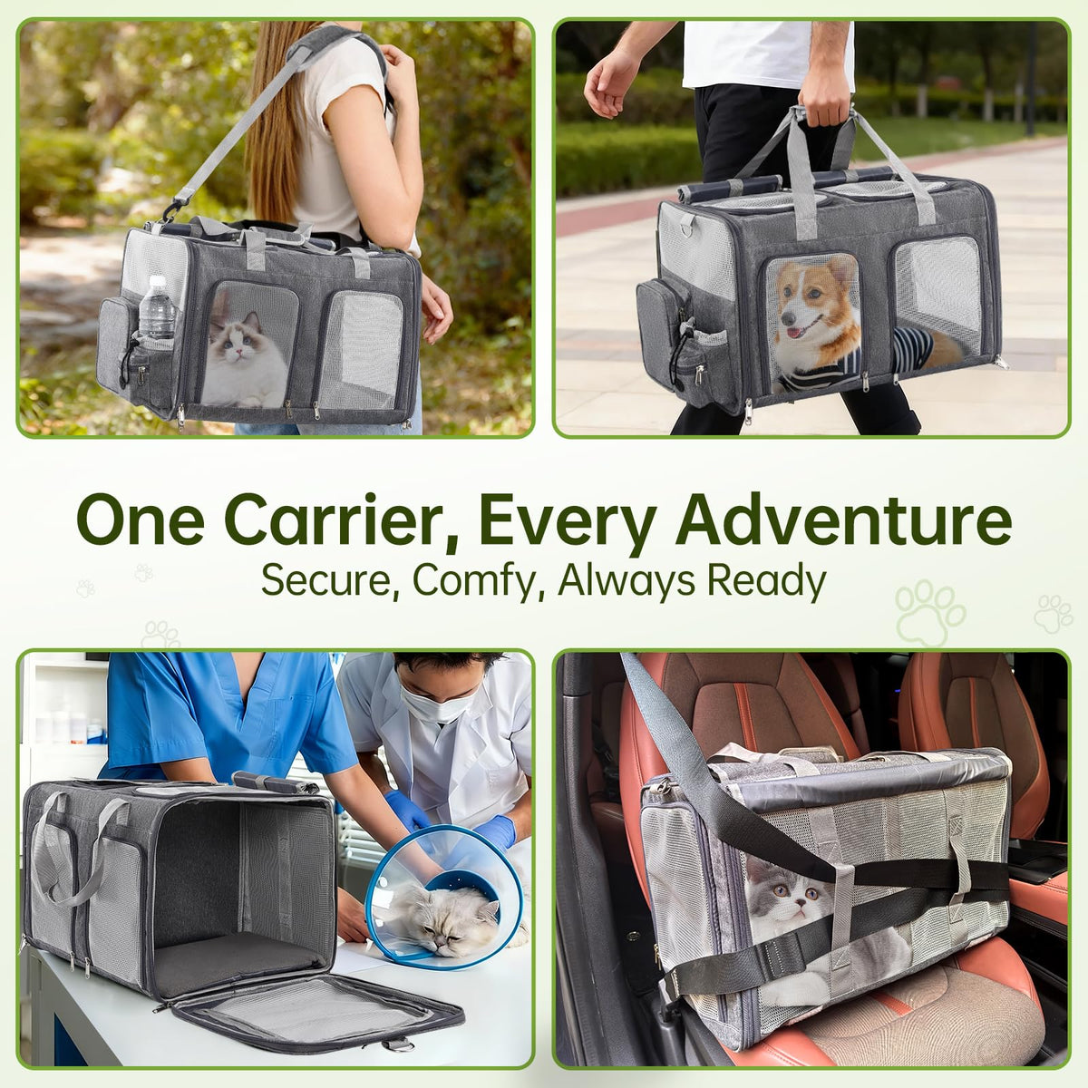 Cat Carrier for 2 Cats Double Pet Carrier Extra Large Multi Cat Travel Gray