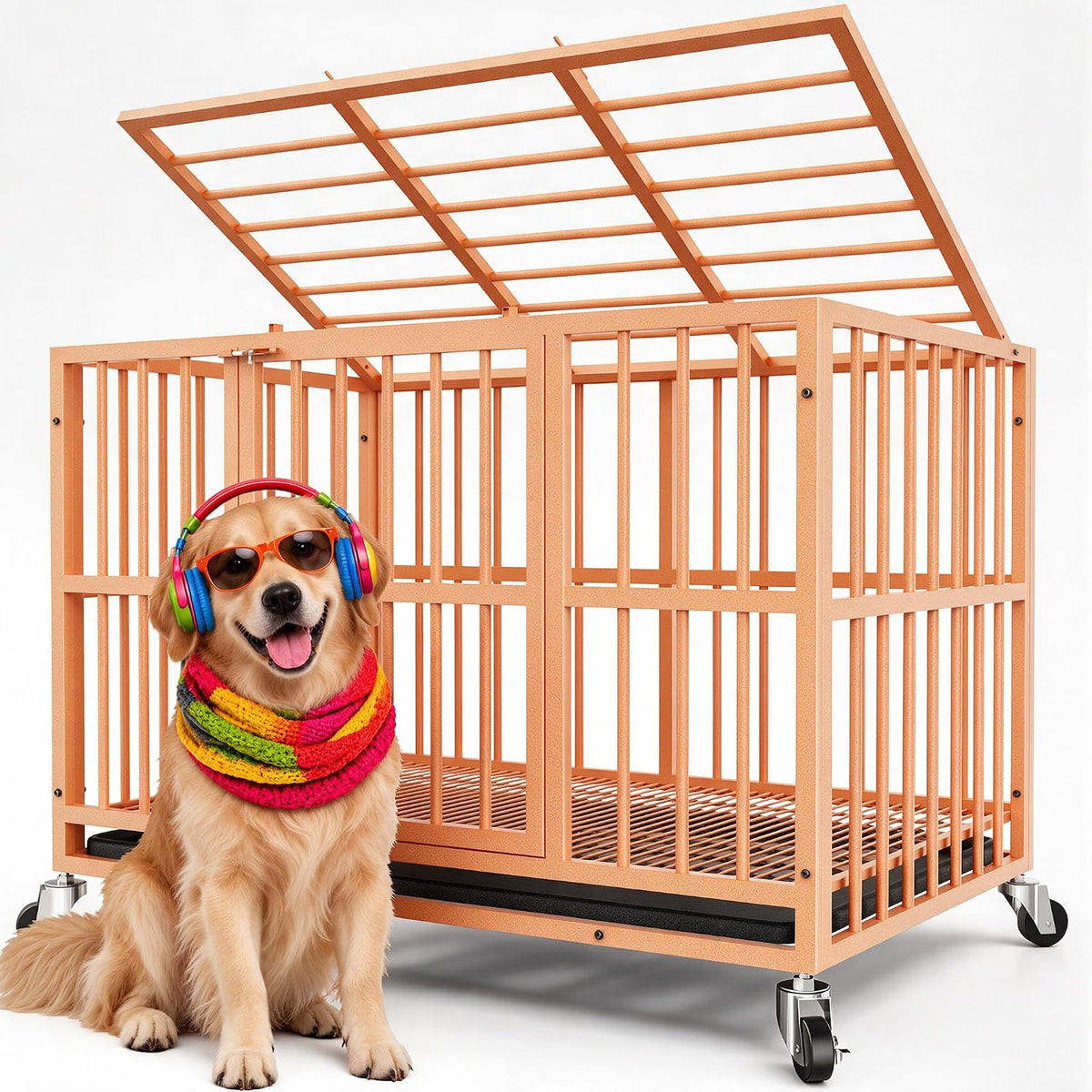 38 Inch Indestructible Dog Kennel,Heavy Duty Dog Crate for Large Dogs,Black
