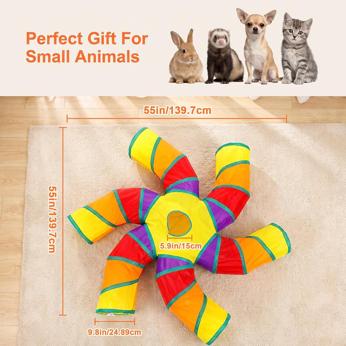 5-Way Cat Tunnels for Indoor Cats Large Colorful 5-Way Play Maze Tube Toy