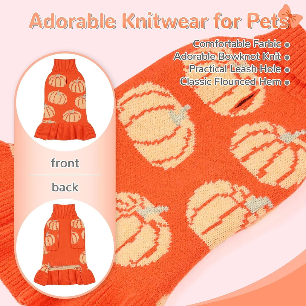 Bowknot Dog Sweater Dress for Small Dogs Girl, Stretchy Pet Clothes