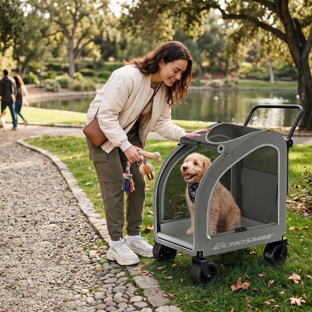 EchoSmile 4-Wheel Pet Stroller for Dogs & Cats, Up to 135 lbs, Grey