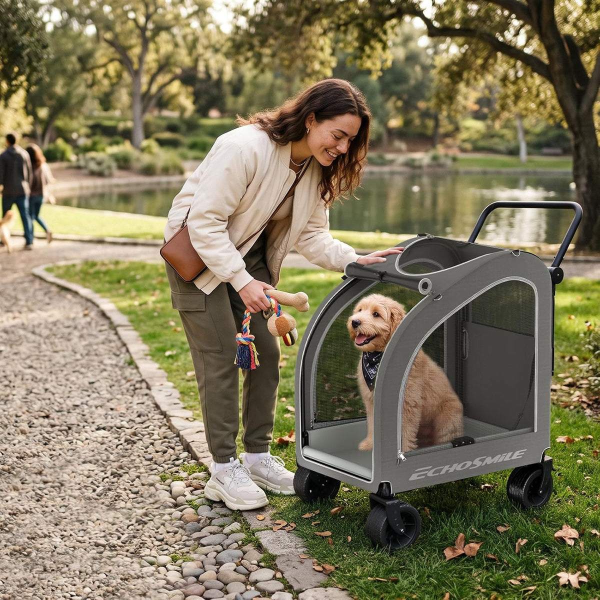 EchoSmile 4-Wheel Pet Stroller for Dogs & Cats, Up to 135 lbs, Grey