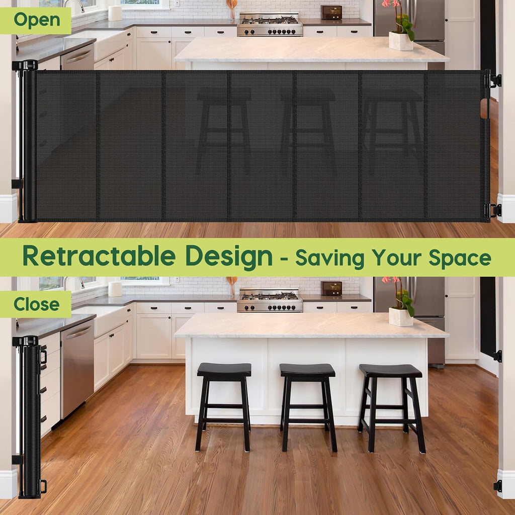 Reinforced 80 Inch Retractable Baby Gate Extra Wide Baby Gate for Wide Openings, Indoor/Outdoor Retractable Dog Gate for