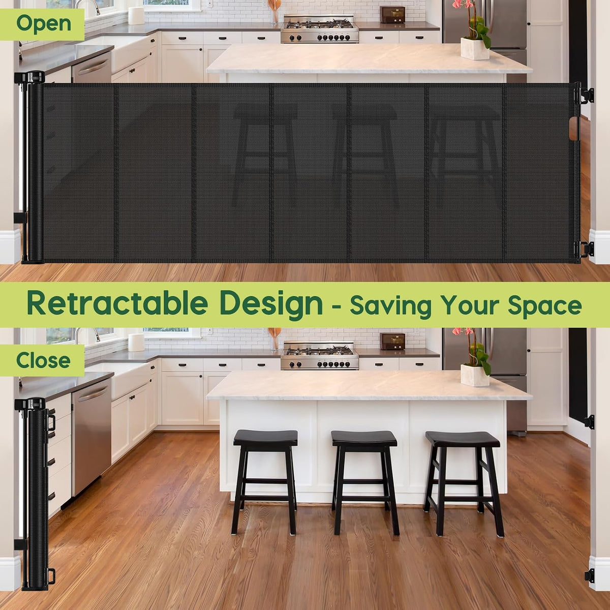Reinforced 80 Inch Retractable Baby Gate Extra Wide Baby Gate for Wide Openings, Indoor/Outdoor Retractable Dog Gate for