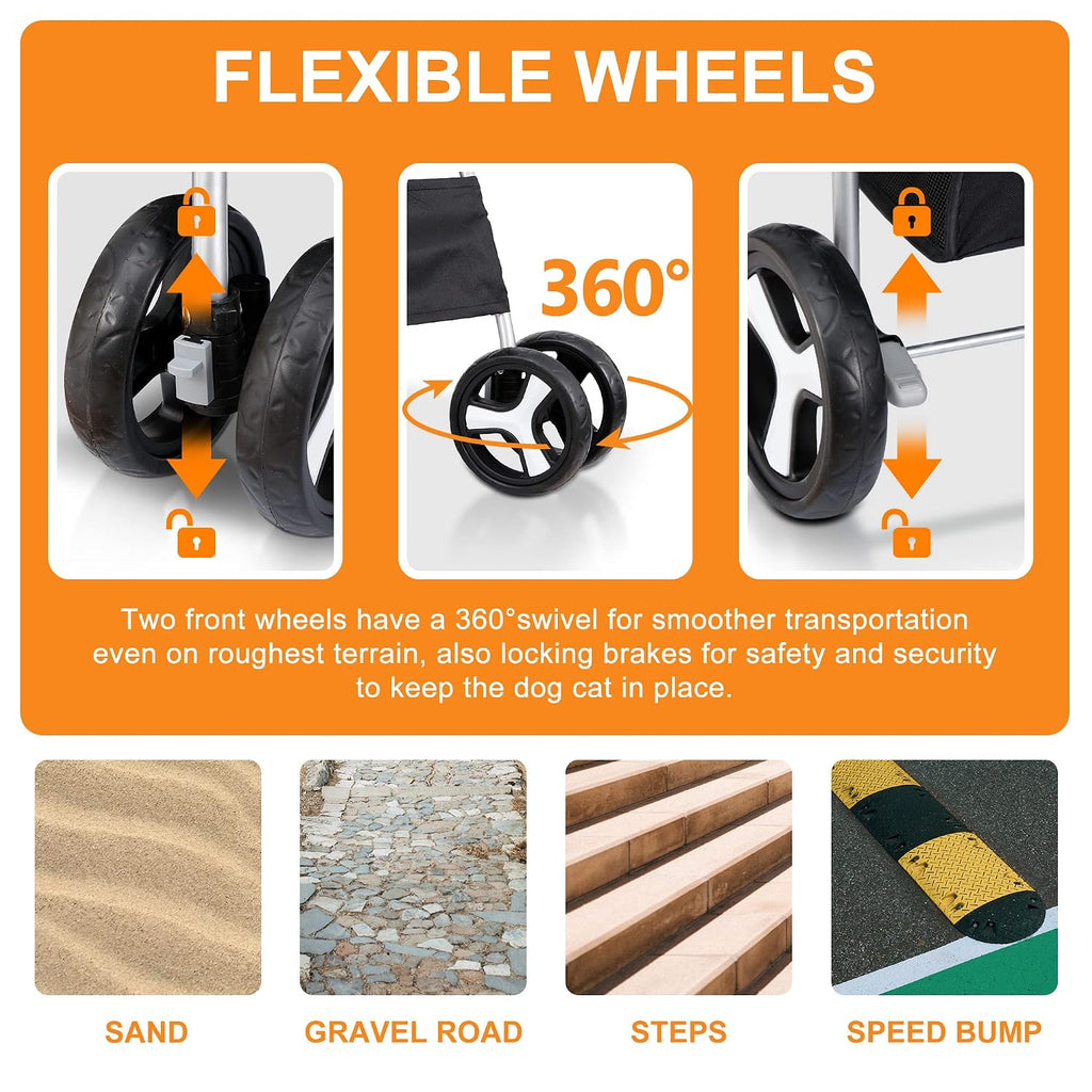 4 Wheels Pet Stroller Dog Cat Stroller for Small Medium Dog Cats Foldable Carrier Jogger Travel Puppy with Storage Baske