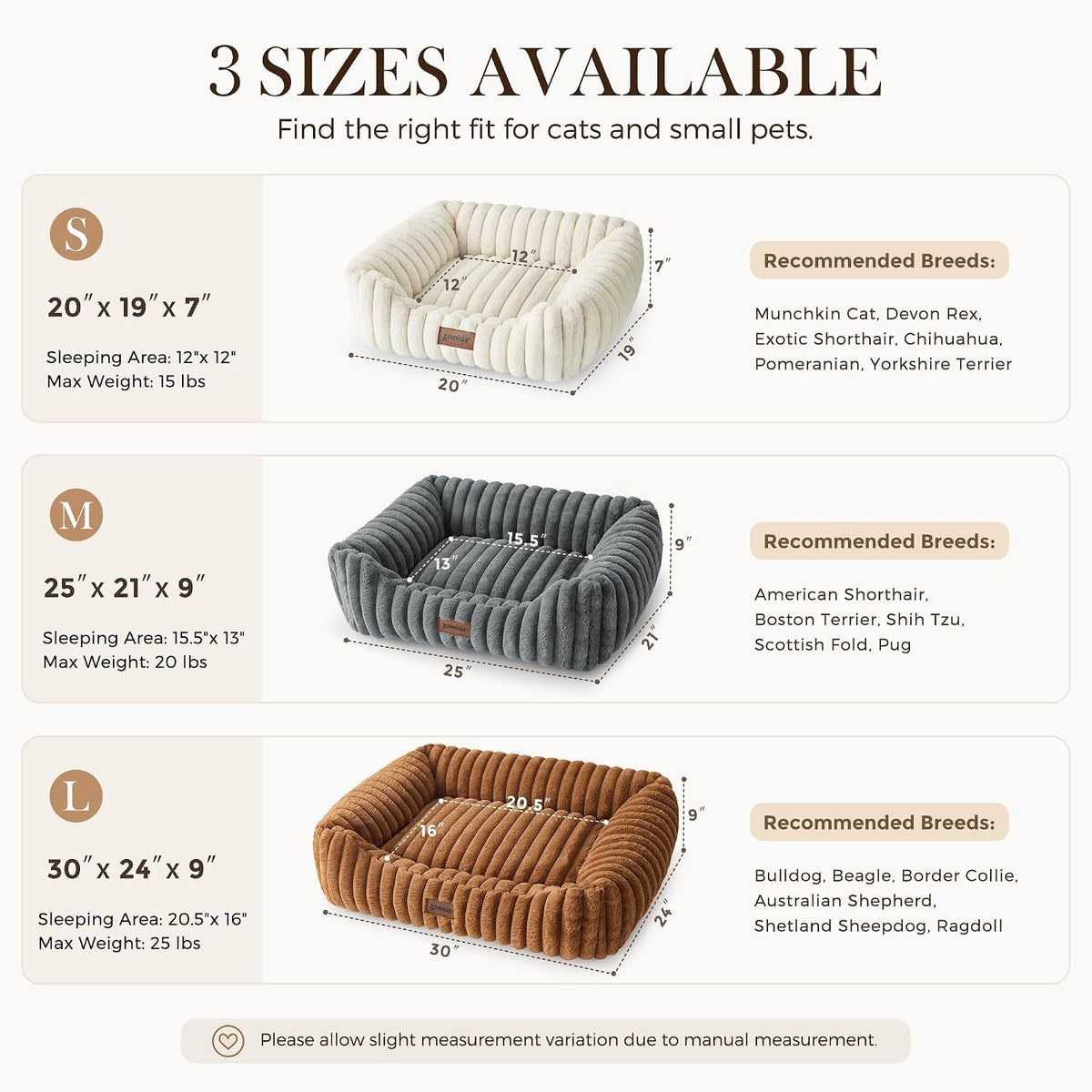 Orthopedic Large Cat Bed with Removable Washable Cover, 25x21''