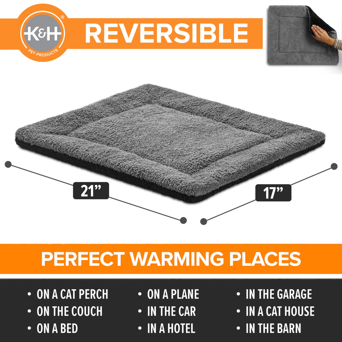 K&H Self-Warming Cat Bed Pad, Self Heating Pad, Small 21 X 17 Gray/ Black