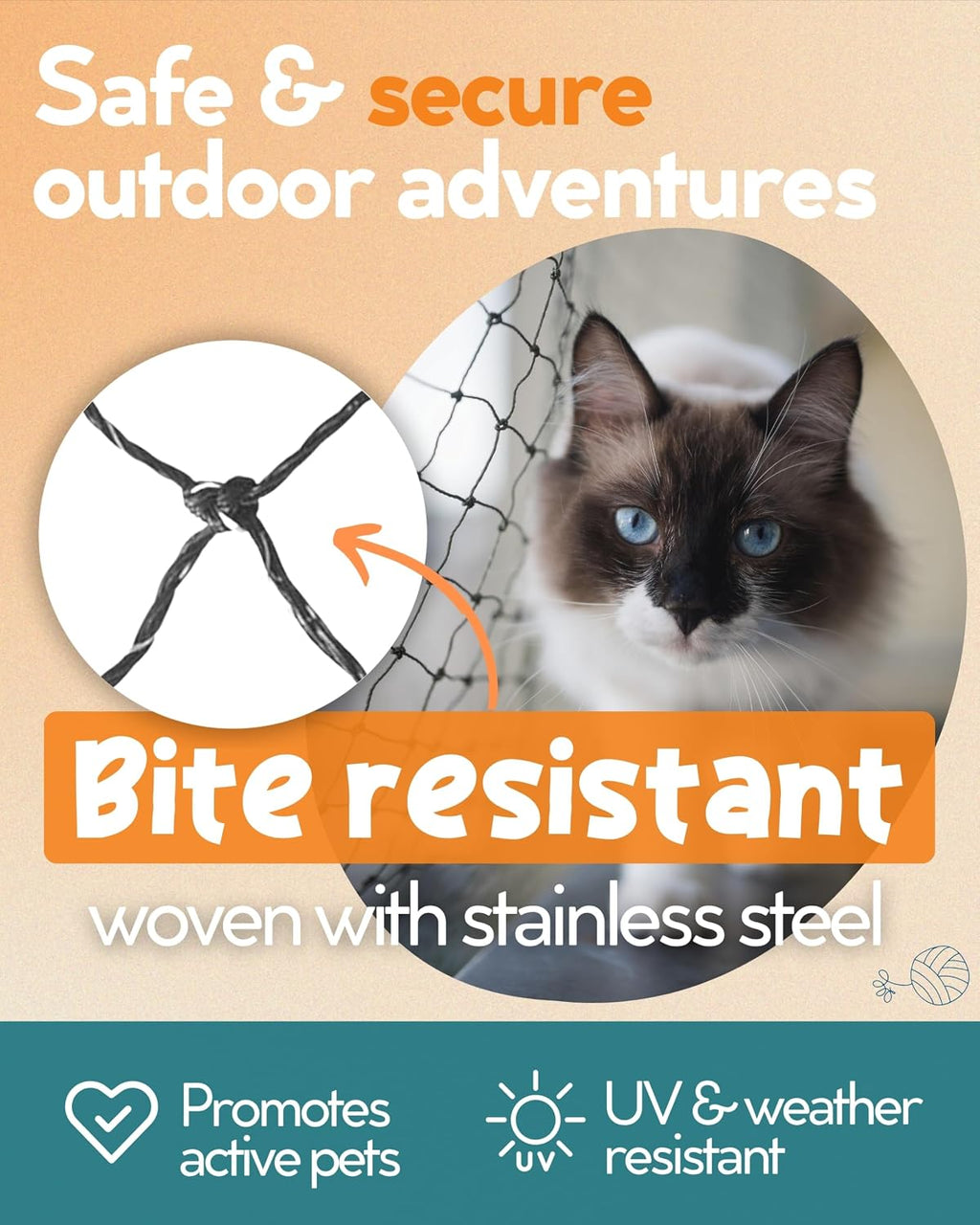 Steel Reinforced Cat Netting for Balcony - Cat Net for Catio – Safety Netting for Pets - Animal Proof Screen - Strong Pe