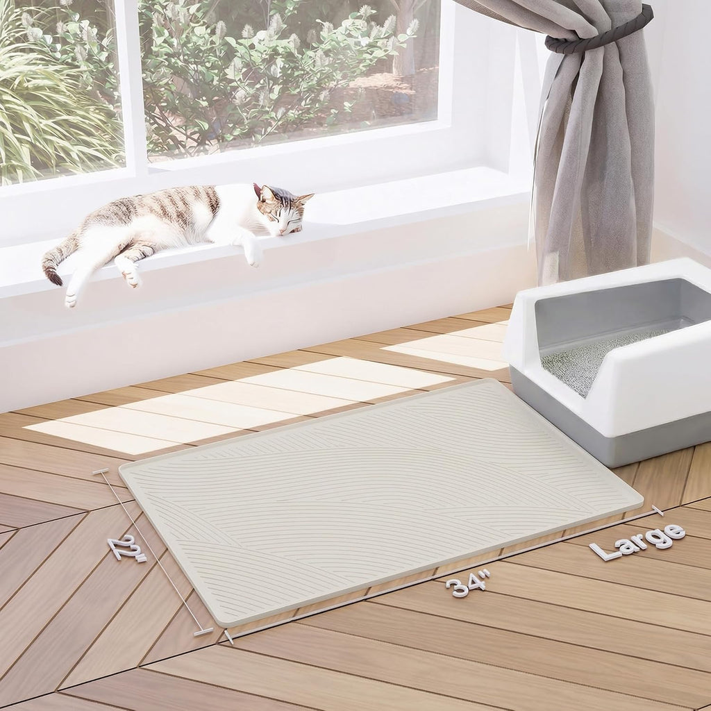 Cat Litter Box Mat - L Large Size 34 x 22 in, Water Proof, Kitty Litter Trapping Mat, Easy to Clean, Scatter Control, Od
