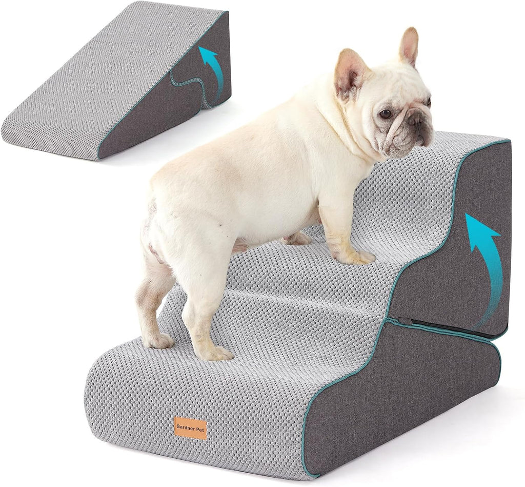 Gardner Pet Dog Stairs for Small Dogs 16.5" H, 2 in 1 Transformable 3-Step Pet Stairs and ramp, Dog Steps for Couch (13-