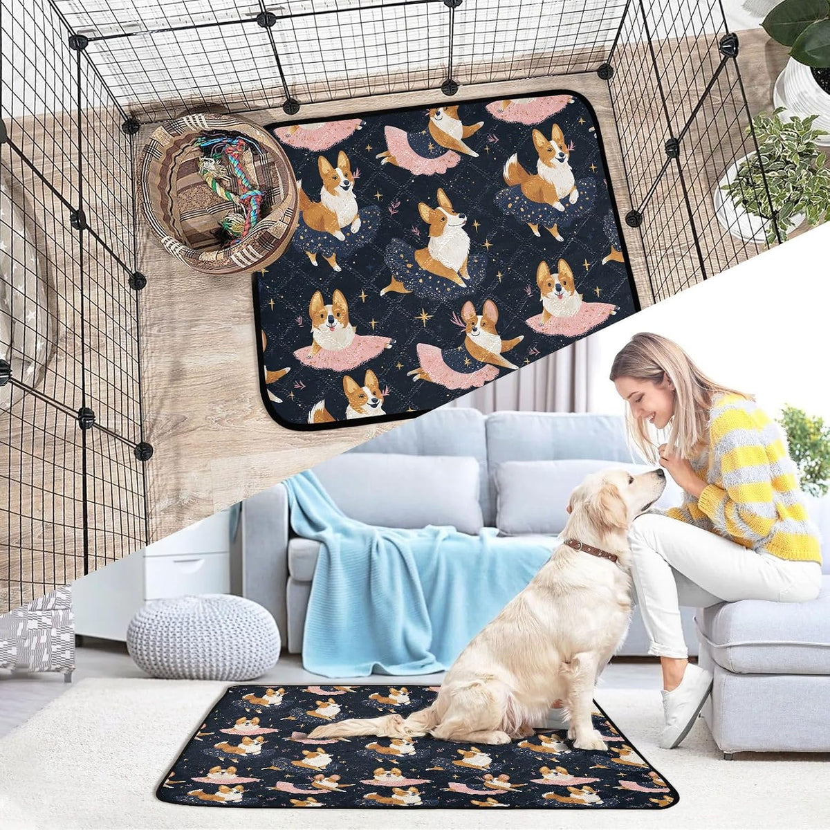 Washable Pet Pad Cute Corgi Ballet Tutus Space Mat