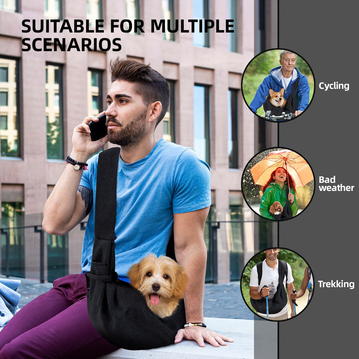 ARZQUT Dog and Cats Carrier Sling, Small Pet Carrier with Storage Pocket