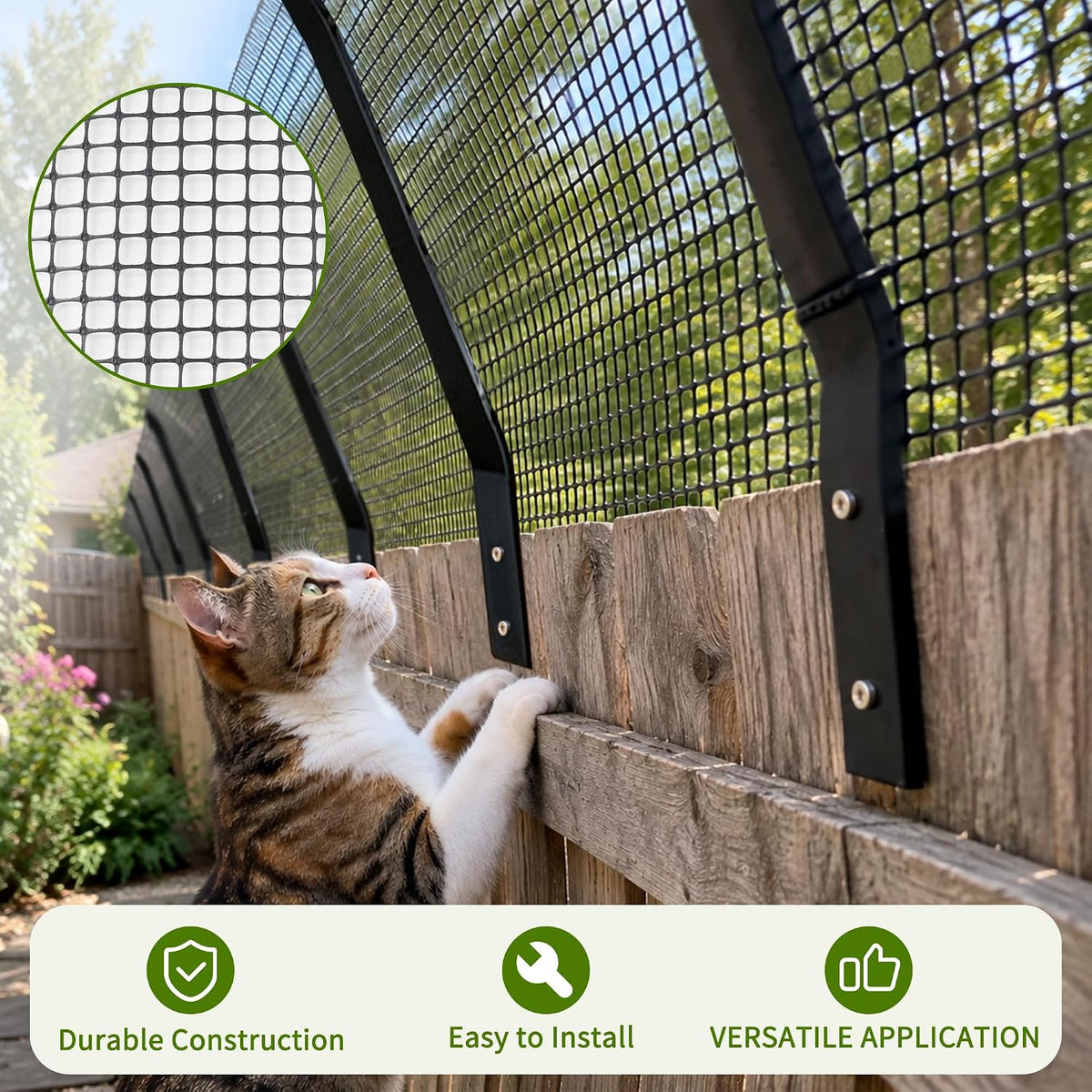 Cat Fence Outdoor Barrier 33FT with 8 Kits,Cat-Proof Fence Topper System