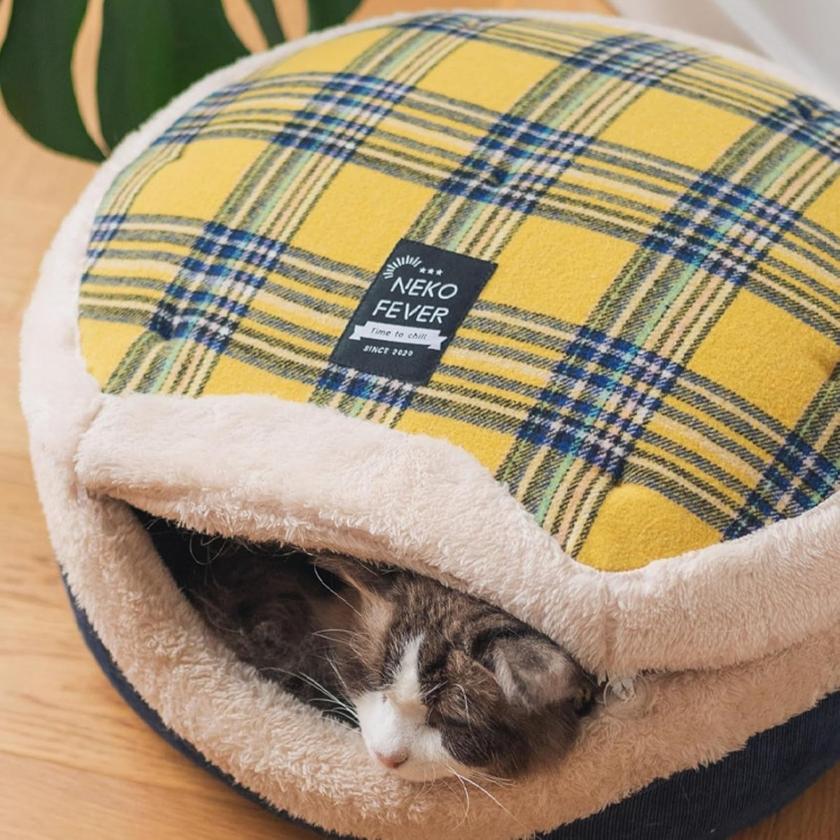 Cat Bed Cave - Enclosed Hideaway with Detachable Lid for Kitten (Yellow)