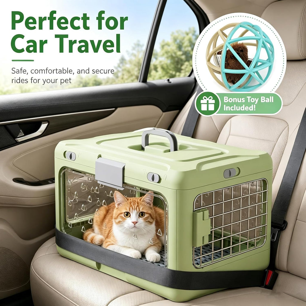Hard Cat Carrier Foldable,Portable Dog Crate with Ventilation & Raised Separation Meshs Floor,Dog Travel Crate,Collapsib