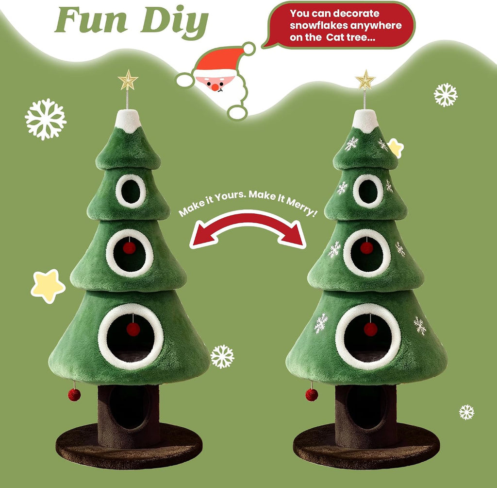 SHA CERLIN 76" Christmas Cat Tree Tower, Multi-Level Condo for Indoor Cats