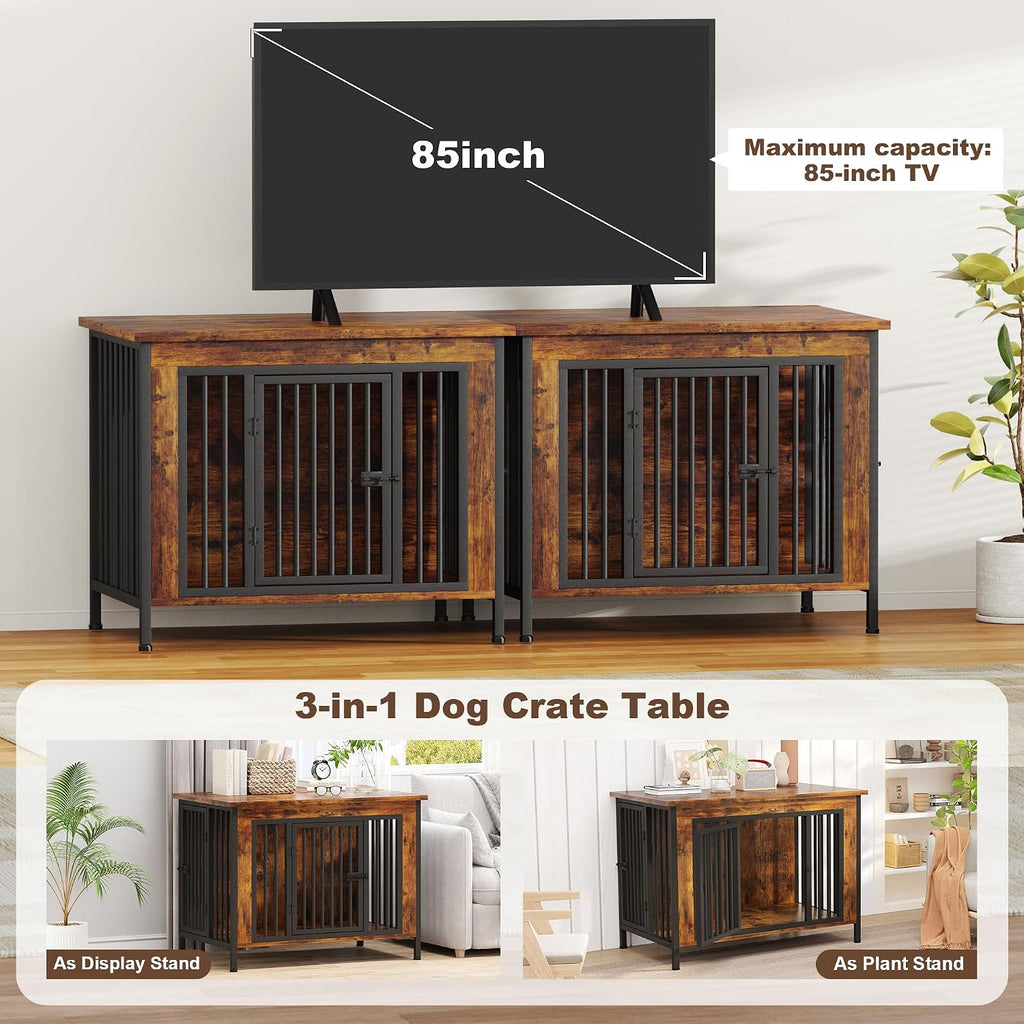 EasyCom 39.96" Dog Crate Furniture for 1 or 2 Dogs, Brown (DC102)