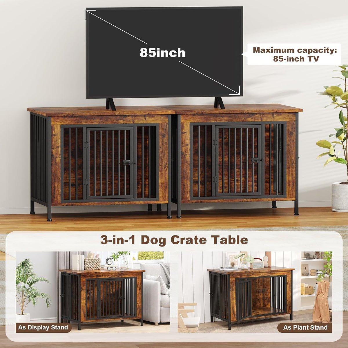 EasyCom 39.96" Dog Crate Furniture for 1 or 2 Dogs, Brown (DC102)