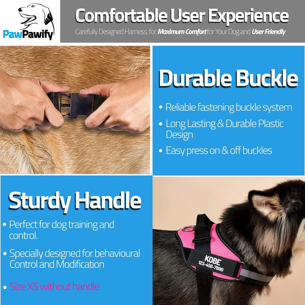 Personalized Dog Harness, Name & Phone, Pink, S