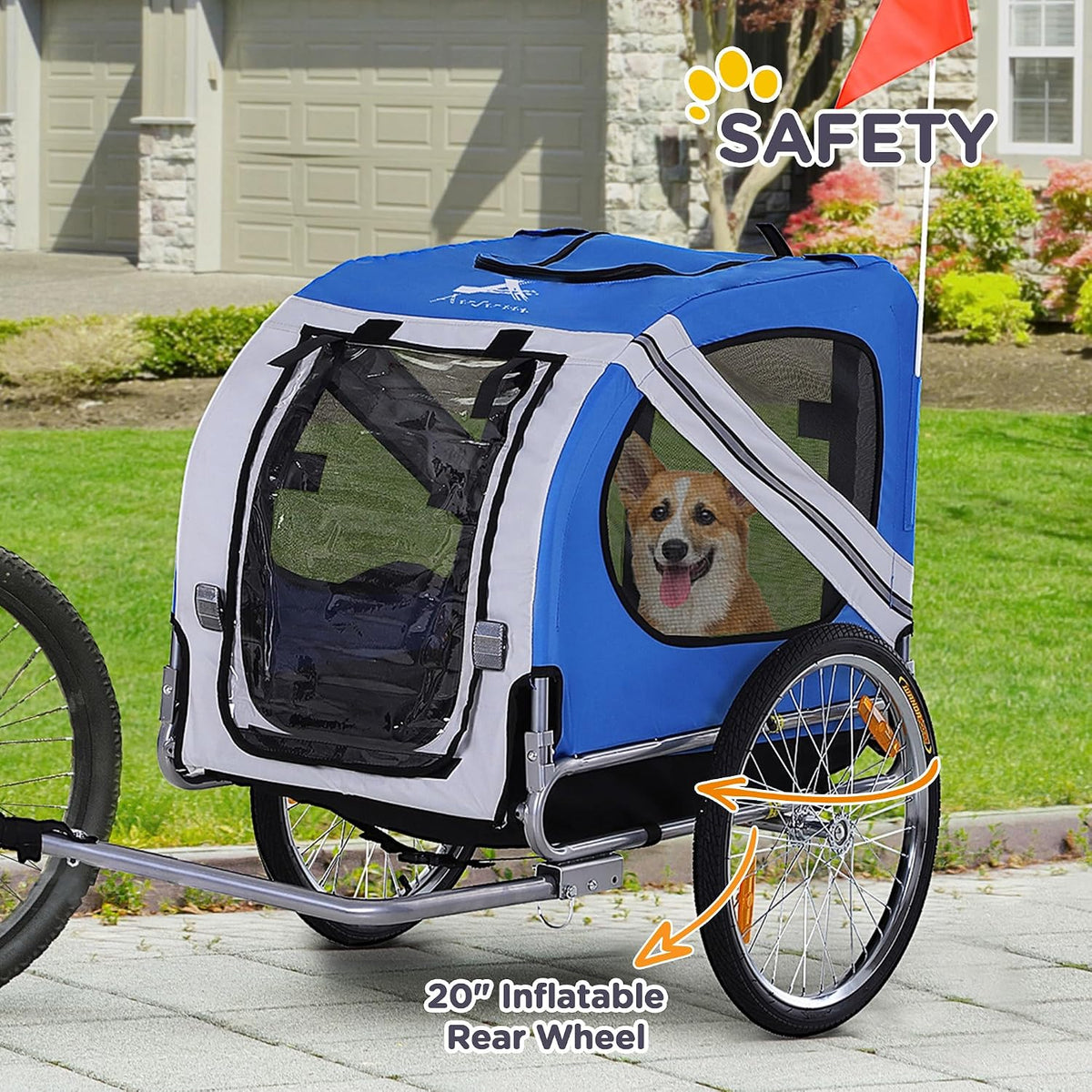 Aosom Dog Bike Trailer Easy Folding Cart Frame 20" Wheels