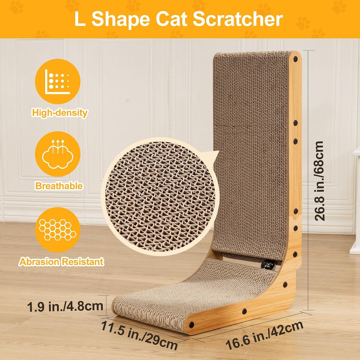 L Shape Cat Scratcher, 26.8 Inch Cat Scratchers for Indoor Cats