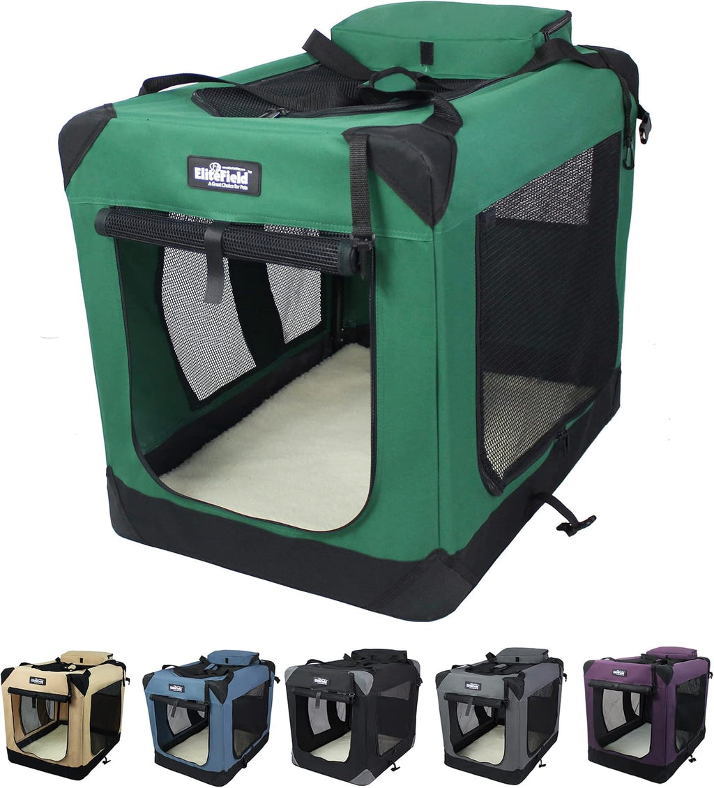EliteField 3-Door Soft Dog Crate with Bed & Carrying Bag (2-Year Warranty)