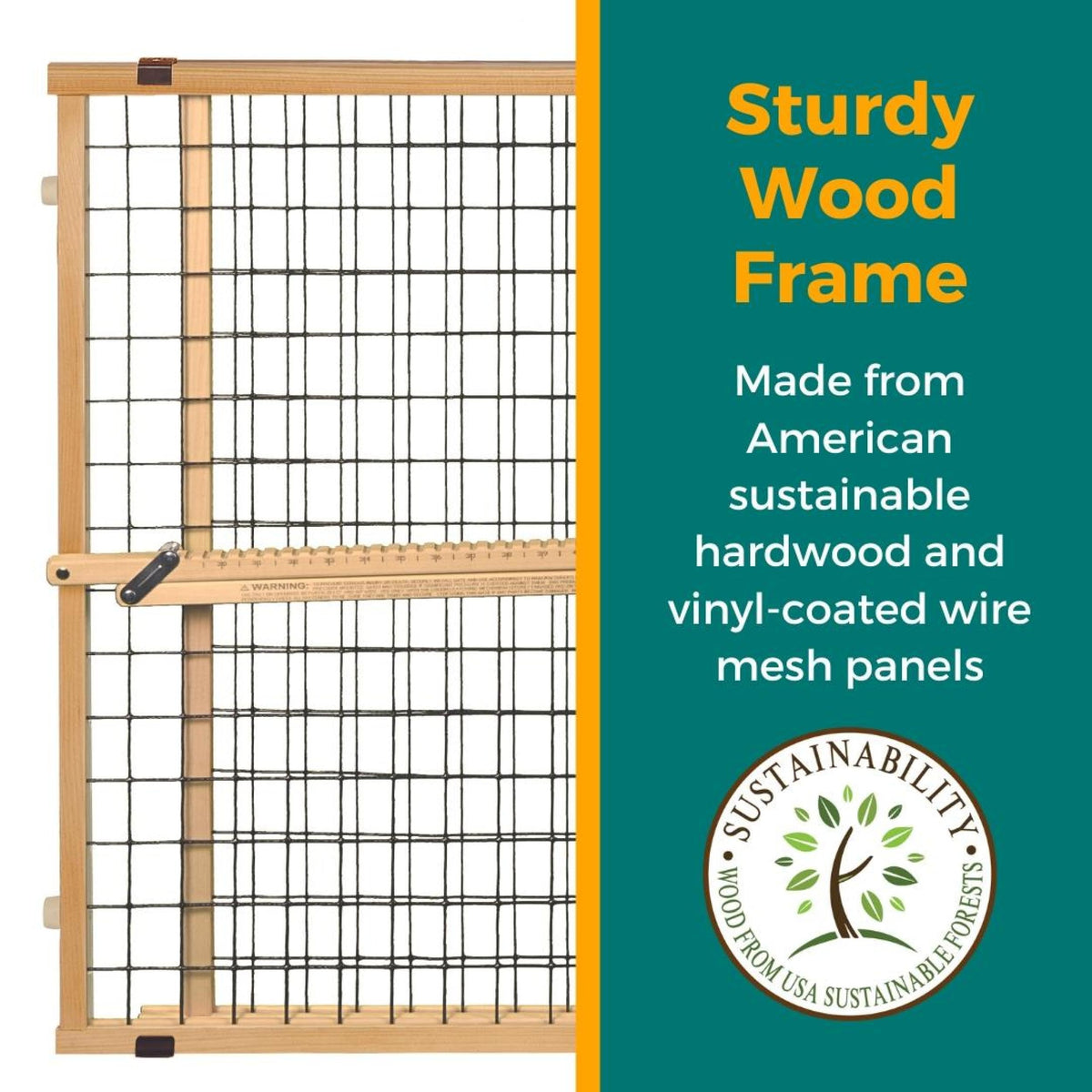 MYPET Wire Mesh Dog Gate: 29.5"-50" Wide, Pressure Mounted with No Tools; Expandable, Durable Pet Gates for Doors and Hallways, 31" Tall, Made with Sustainable Hardwood