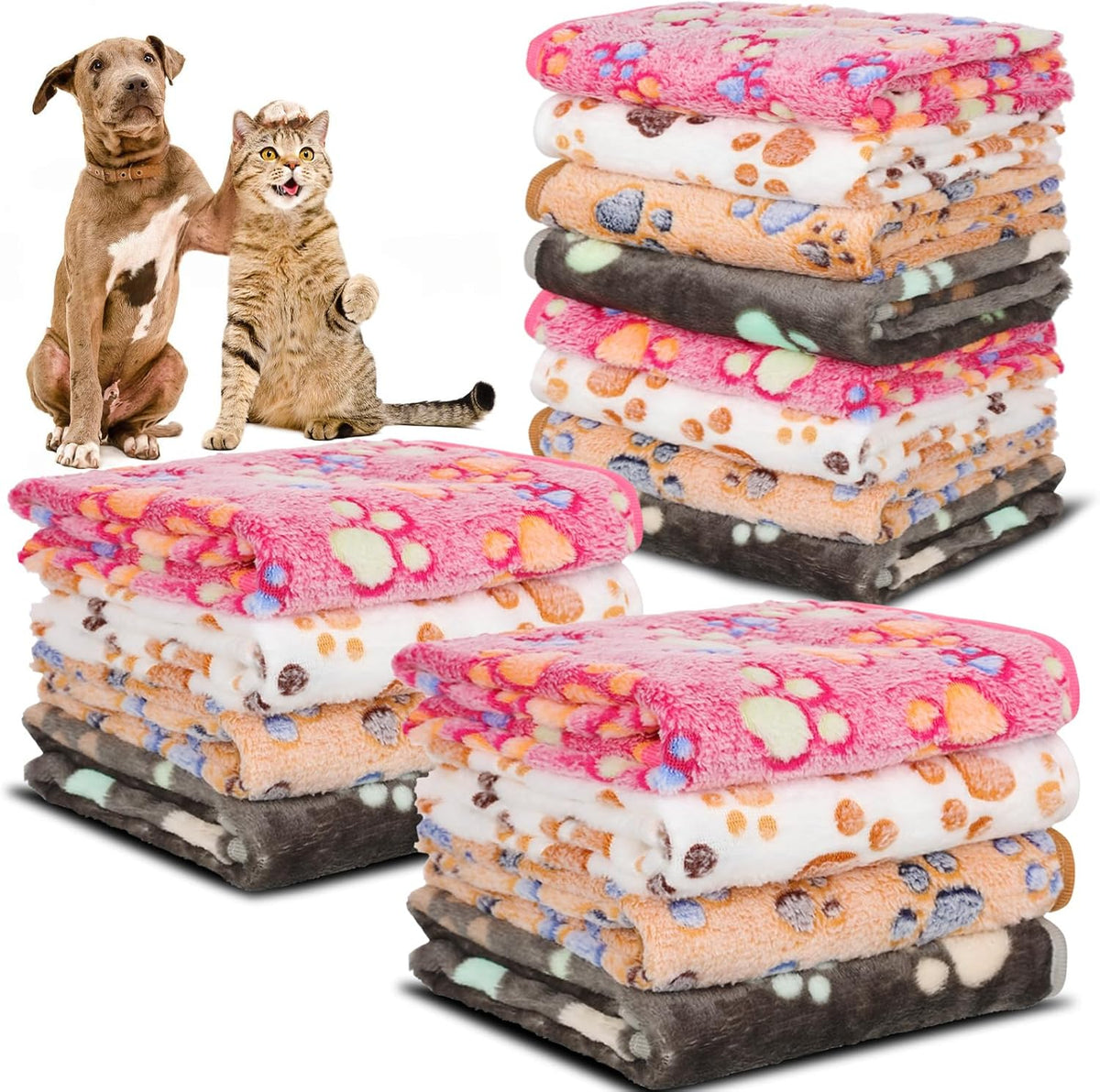 12 Pcs Small Dog Blanket Fleece Puppy Blankets Washable Pet Blankets for Cats Soft Flannel Paw Printed Throw for Guinea 