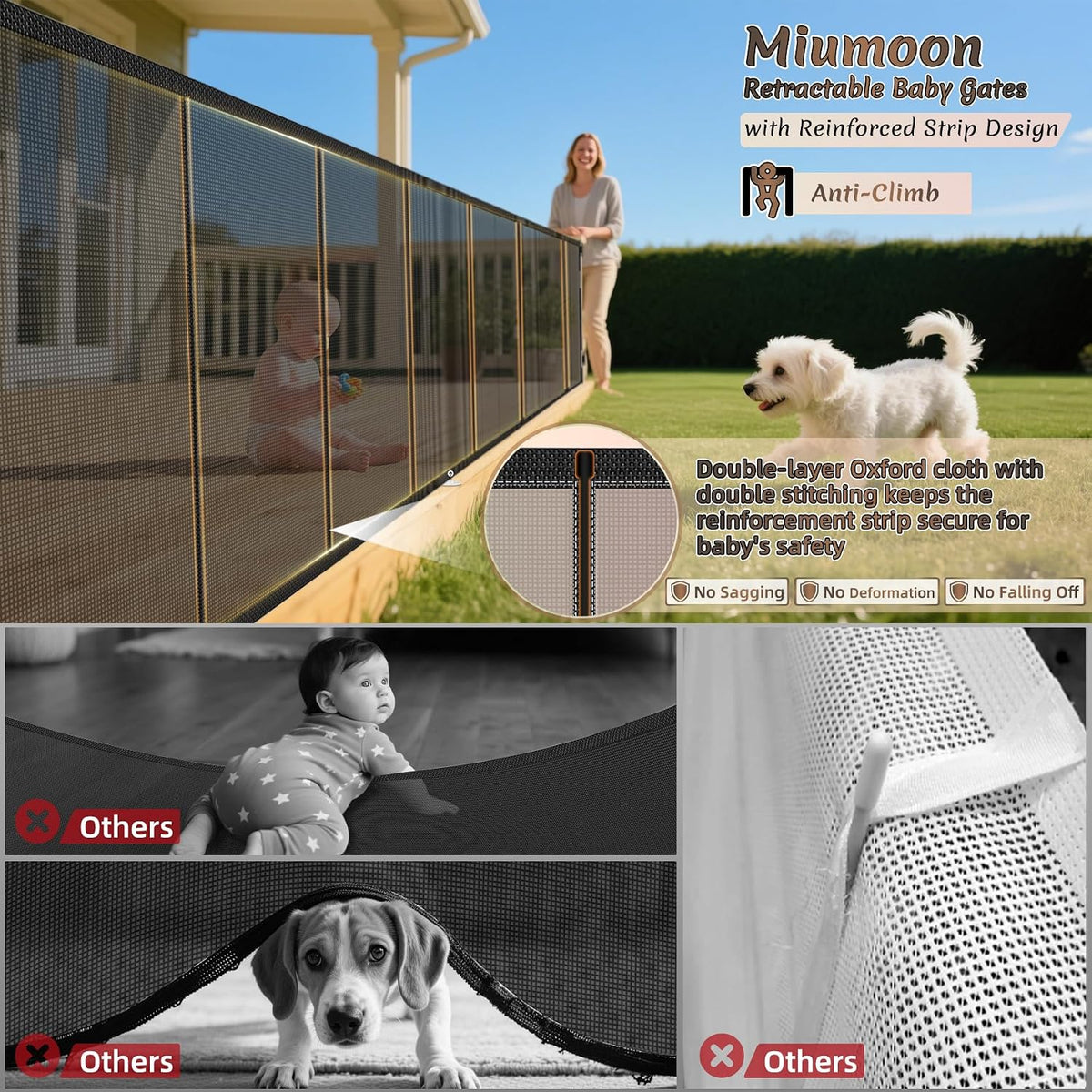 Miumoon 200 inch Reinforced Retractable Baby Gates 42 inch Tall