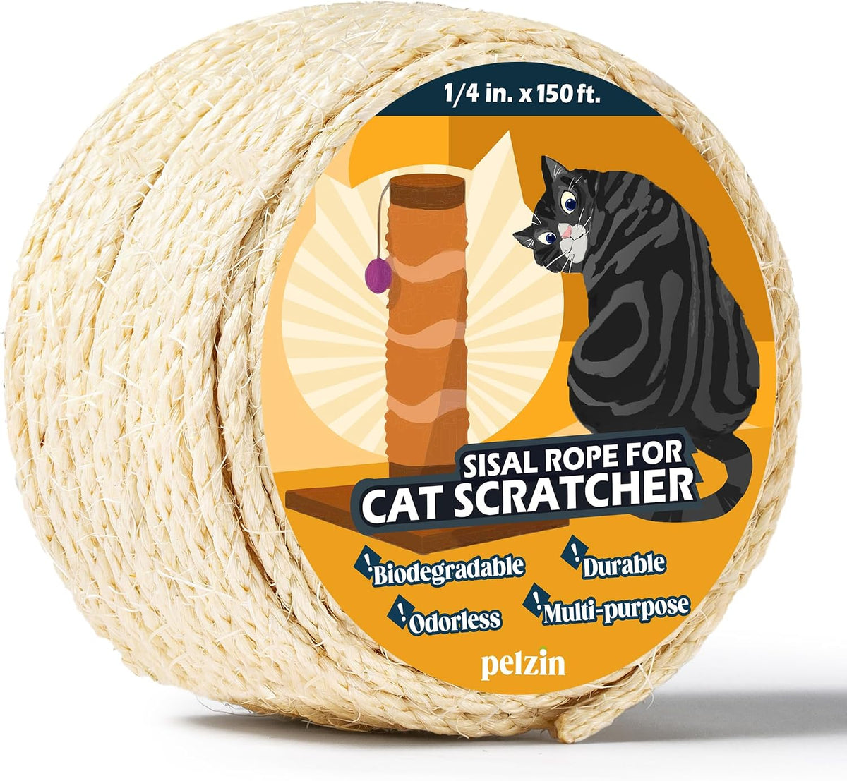 Natural Sisal Rope for Cat Scratcher and Scratching Post 1/4 Inch, 100 Feet