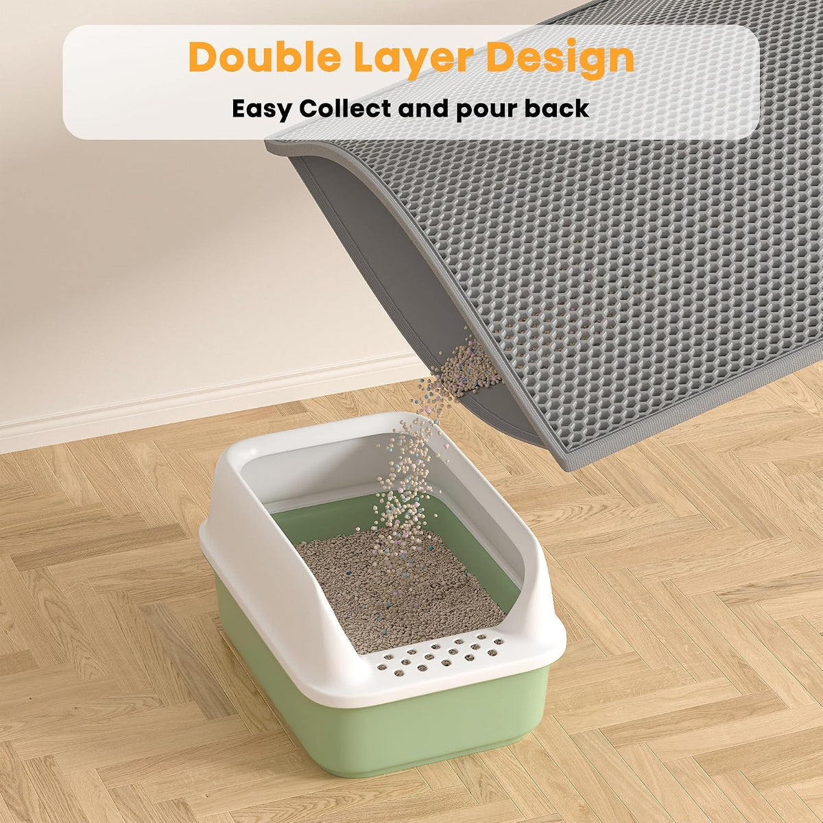 Pieviev 2 Packs Cat Litter Mat Double Layer Waterproof Urine Proof Trapping Mat (30''X24'', Gray)