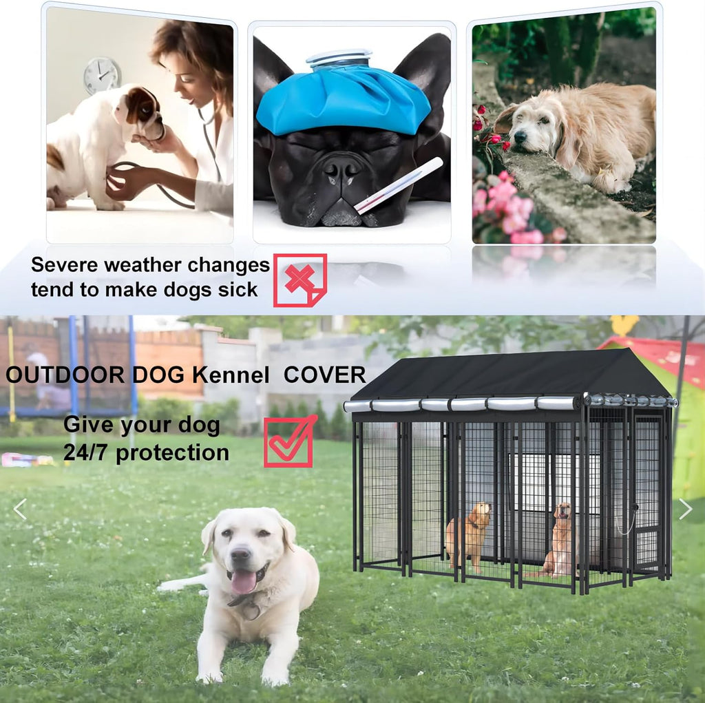 Outdoor Dog Kennel Cover, 8'Dx4'Wx6'H, Full Coverage Black