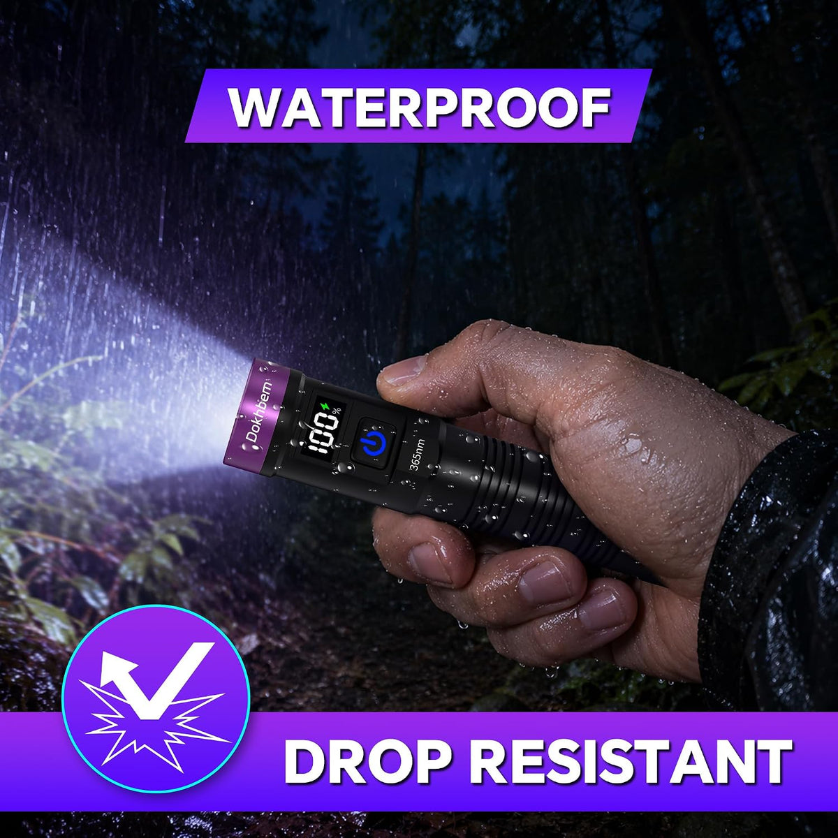365nm 3LED UV Flashlight Black Light Powerful UV Light Rechargeable