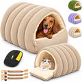 Upgrade Dog Cave Bed for Small Dogs and Cats, Covered Pet Bed with Plush Interior and Ribbed Exterior, Cozy Indoor Hidea